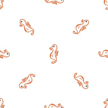 Marine seamless pattern. Sea Horses. Children's drawings with wax crayons. Print for cloth design, textile, fabric, wallpaper