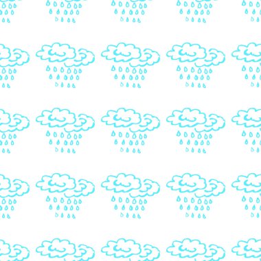 Sky seamless pattern. Children's drawings with wax crayons. Clouds, rain. Print for cloth design, textile, fabric, wallpaper, wrapping paper