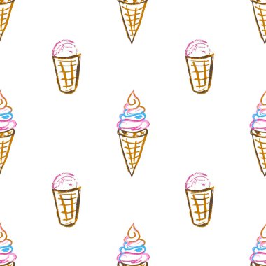 Sweets seamless pattern. Children's drawings with wax crayons. Ice cream, desserts. Print for cloth design, textile, fabric, wallpaper