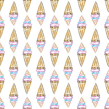 Sweets seamless pattern. Ice cream. Children's drawings with wax crayons. Print for cloth design, textile, fabric