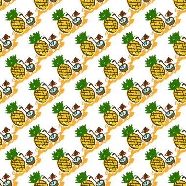 Tropical seamless pattern. Cocktails. Children's drawings with wax crayons. Print for cloth design, textile, fabric, wallpaper