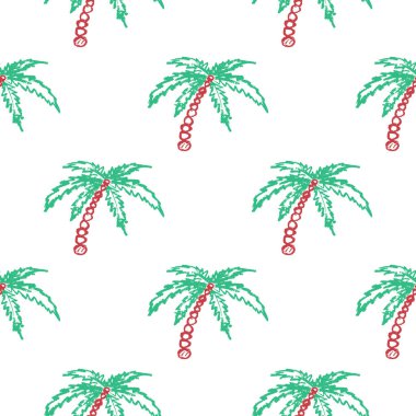 Tropical seamless pattern. Palms. Children's drawings with wax crayons. Print for cloth design, textile, fabric, wallpaper, wrapping