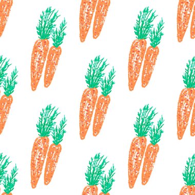 Vegetable seamless pattern. Children's drawings with wax crayons. Carrot. Print for cloth design, textile, fabric, wallpaper, wrapping paper