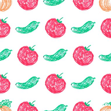 Vegetable seamless pattern. Children's drawings with wax crayons. Print for cloth design, textile