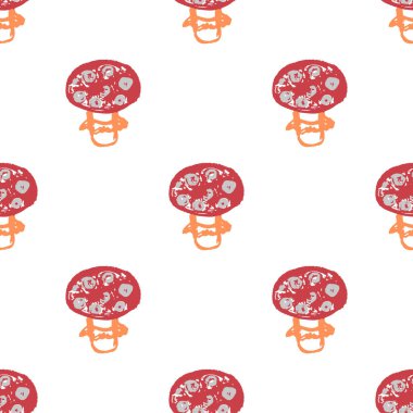 Autumn seamless pattern. Children's drawings with wax crayons. Mushrooms. Print for cloth design, textile, fabric, wallpaper, wrapping paper