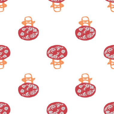 Autumn seamless pattern. Children's drawings with wax crayons. Mushrooms. Print for cloth design