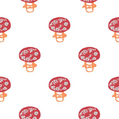 Autumn seamless pattern. Children's drawings with wax crayons. Mushrooms. Print for cloth design, textile, fabric, wallpaper, wrapping