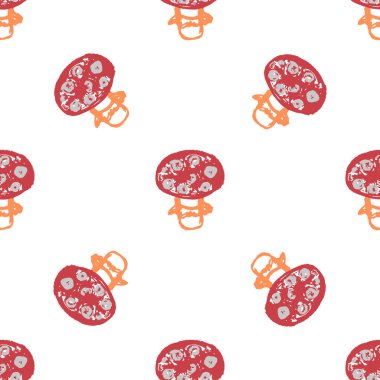 Autumn seamless pattern. Children's drawings with wax crayons. Mushrooms. Print for cloth design, textile