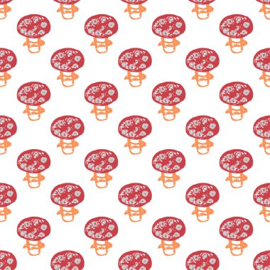 Autumn seamless pattern. Children's drawings with wax crayons. Mushrooms. Print