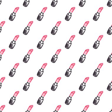 Cosmetics seamless pattern. Lipstick. Children's drawings with wax crayons. Print for cloth design, textile, fabric, wallpaper, wrapping paper