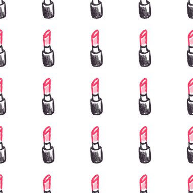 Cosmetics seamless pattern. Lipstick. Children's drawings with wax crayons. Print for cloth design, textile, fabric, wallpaper, wrapping