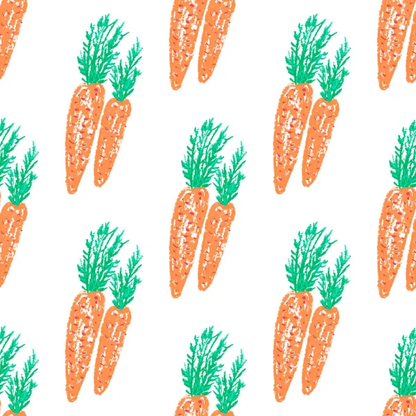 Vegetable seamless pattern. Children's drawings with wax crayons. Carrot. Print for cloth design, textile, fabric, wallpaper, wrapping paper