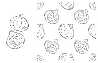 Mutfak, restoran ya da dükkan için renk deseni. İncir. El çizimi tarzında ayarlanmış. Kumaş ve benzeri şeyler için kullanılabilir.