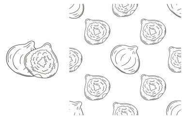 Mutfak, restoran ya da dükkan için renk deseni. El çizimi tarzında ayarlanmış. İncir. Kumaş, ambalaj, ambalaj kağıdı vs. için kullanılabilir