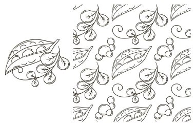 Mutfak, restoran ya da dükkan için renk deseni. El çizimi tarzında ayarlanmış. Bezelye. Kumaş, ambalaj vs. için kullanılabilir