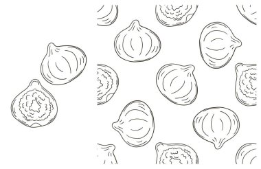 İncir. Mutfak, restoran ya da dükkan için renk deseni. El çizimi tarzında ayarlanmış. Kumaş ve benzeri şeyler için kullanılabilir.