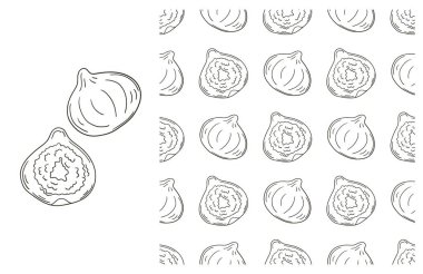 İncir. Mutfak ya da dükkan için renk deseni. El çizimi biçiminde ayarla