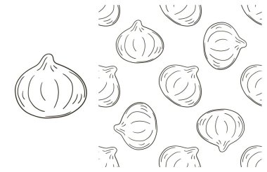 İncir. Mutfak, restoran ya da dükkan için renk deseni. El çizimi tarzında ayarlanmış. Kumaş, ambalaj, ambalaj vs. için kullanılabilir