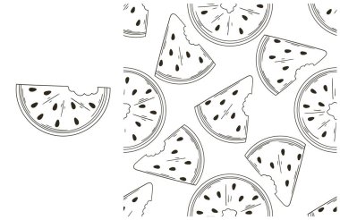 Karpuzlar. Mutfak, restoran ya da dükkan için renk deseni. El çizimi tarzında ayarlanmış. Kumaş ve benzeri şeyler için kullanılabilir.