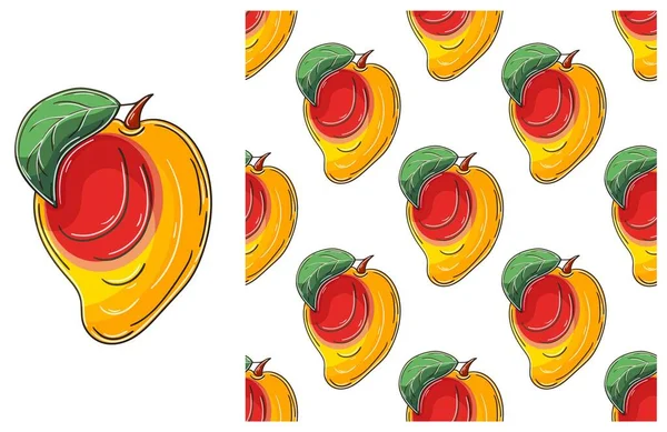 Mango Patrón Sin Costuras Para Cocina Restaurante Tienda Establecer Mano — Archivo Imágenes Vectoriales