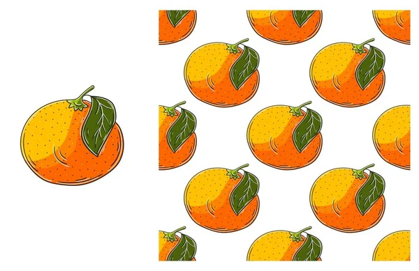 オレンジだ キッチン レストラン ショップのためのシームレスなパターン 手描き風に設定 — ストックベクタ