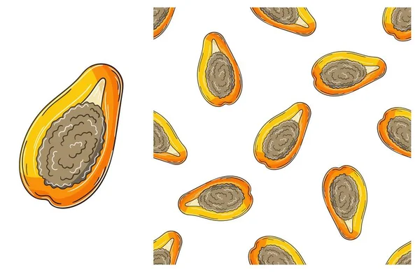 Pepaya Pohon Melon Pola Mulus Untuk Dapur Restoran Atau Toko - Stok Vektor