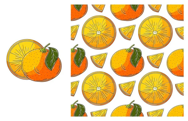 キッチンやショップのためのシームレスなパターン 手描きスタイルで設定します オレンジ — ストックベクタ