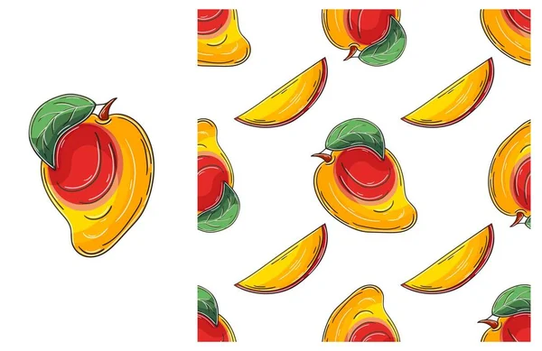 Patrón Sin Costuras Para Cocina Restaurante Tienda Mango Establecer Mano — Vector de stock
