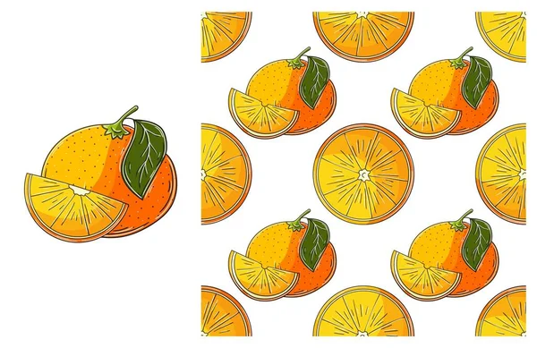 キッチン レストラン ショップのためのシームレスなパターン オレンジだ 手描き風に設定 — ストックベクタ