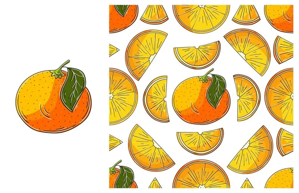 キッチン レストラン ショップのためのシームレスなパターン オレンジだ 手描きスタイルで設定します 包装などに使用できます — ストックベクタ