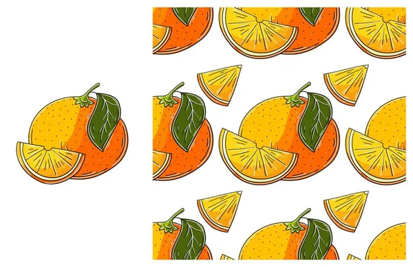キッチン レストラン ショップのためのシームレスなパターン 手描きスタイルで設定します オレンジだ 包装などに使用できます — ストックベクタ