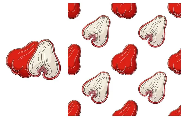 Nahtloses Muster Mit Früchten Set Hand Zeichnen Stil Rosenapfel Chom — Stockvektor