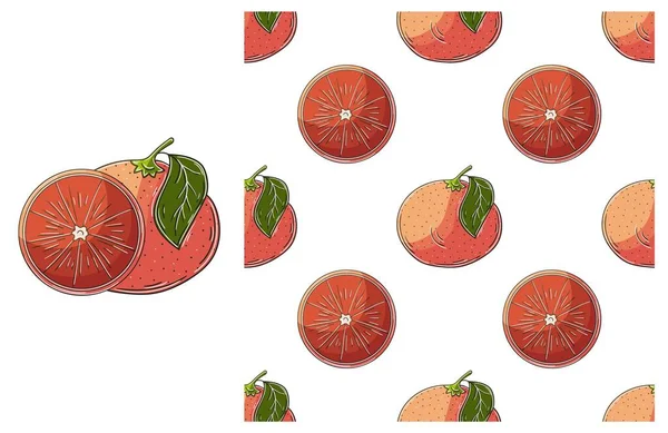 Patrón Sin Costura Con Frutas Tropicales Pomelo Naranja Roja Establecer — Vector de stock