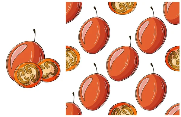 Modèle Sans Couture Avec Des Fruits Tropicaux Tamarillo Placé Dans — Image vectorielle