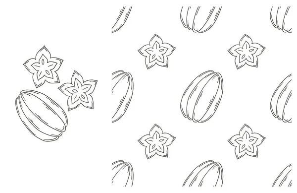 Karambola Sternfrucht Farbmuster Mit Tropischen Früchten Set Hand Zeichnen Stil — Stockvektor
