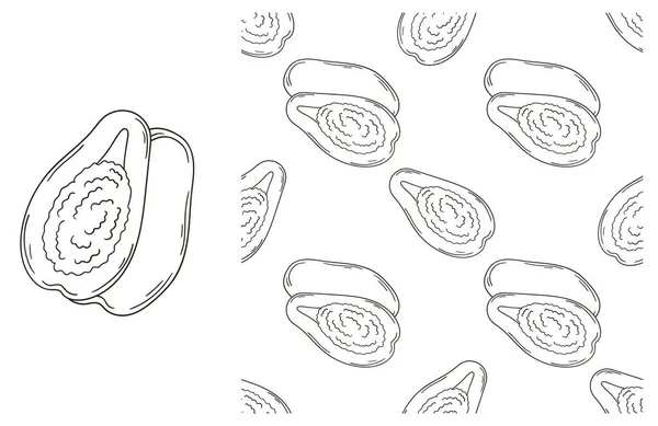 ปาปายา นแตงโม ปแบบการระบายส าหร องคร านอาหารหร านค าในสไตล การวาดด วยม — ภาพเวกเตอร์สต็อก