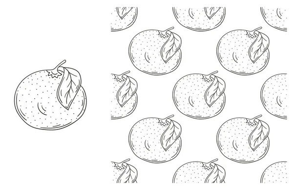 Апельсини Візерунок Розмальовки Кухні Ресторану Або Магазину Встановити Стиль Малювання — стоковий вектор