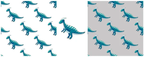 Hand Drawn Set Dinosaurs Seamless Pattern Dinosaurs Background Blue Palette — Stock Vector