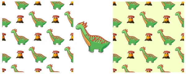 Réglez Motif Drôle Dinosaure Vert Fond Vectoriel Coloré Dinosaures Impression — Image vectorielle
