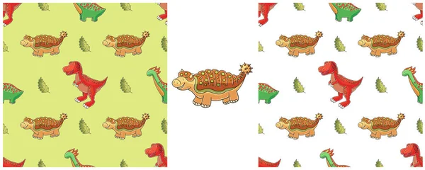 Установить Смешные Дети Динозавров Шаблон Тираннозавр Цветной Векторный Фон Динозавров — стоковый вектор
