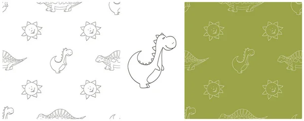 Dinosaurios Del Período Jurásico Set Dinosaurios Para Colorear Patrón Sin — Vector de stock
