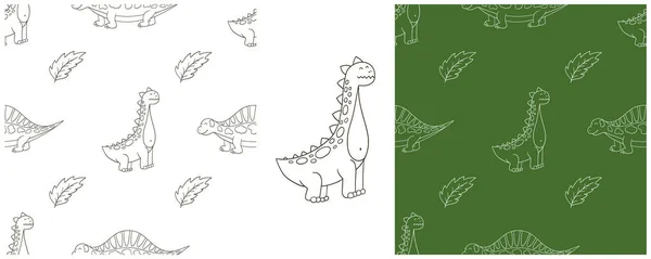 Dinosaurios Del Período Jurásico Set Dinosaurios Para Colorear Patrón Sin — Vector de stock
