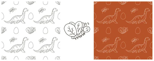 Set Dibujo Dinosaurio Para Colorear Impresión Para Chicos Fondo Vectorial — Vector de stock
