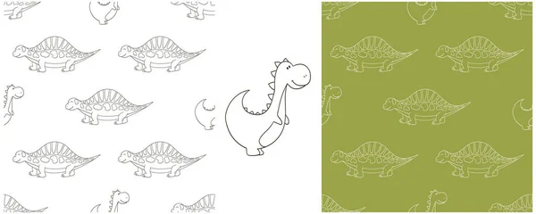 Set Dinosaurios Para Colorear Patrón Sin Costura Dinosaurios Del Período — Vector de stock
