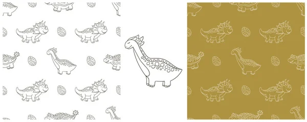 Establecer Patrón Dinosaurios Niños Divertidos Colorear Fondo Vector Dinosaurio Triceratops — Vector de stock