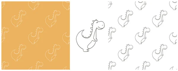 Impostare Divertente Modello Dinosauro Bambini Colorare Sfondo Dinosauri Vettore Stampa — Vettoriale Stock