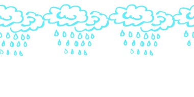 Güzel, pürüzsüz bir sınır. Yağmur, gökkuşağı. Balmumu renkli çizimler. Kağıt, kumaş, iç dekorasyon ve diğer kullanım için vektör tasarımı