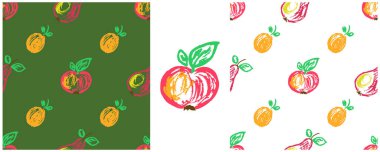 Meyvesiz, dikişsiz desen. Balmumu boya kalemleriyle çizimler yap. Elma, armut, böğürtlen. Kumaş tasarımı, tekstil, kumaş, duvar kağıdı, ambalaj kağıdı baskısı