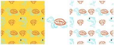 Denizci desenli. Deniz sakinleri. Balmumu boya kalemleriyle çizimler yap. Kumaş tasarımı, tekstil, kumaş, duvar kağıdı için yazdır