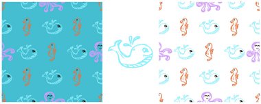 Denizci desenli. Balmumu boya kalemleriyle çizimler yap. Deniz sakinleri. Yazdır